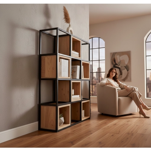 REGAŁ NA KSIĄŻKI METALOWE DREWNO LITE DĄB JESION OLCHA RNK-7